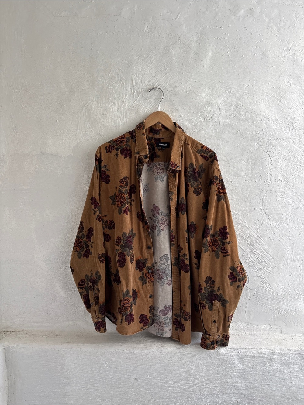 Mens Express Slim Floral Stretch Corduroy Shirt
